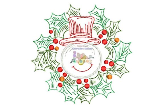 Snowman in Wreath Embroidery Design