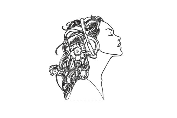Woman in Headphones Embroidery Design